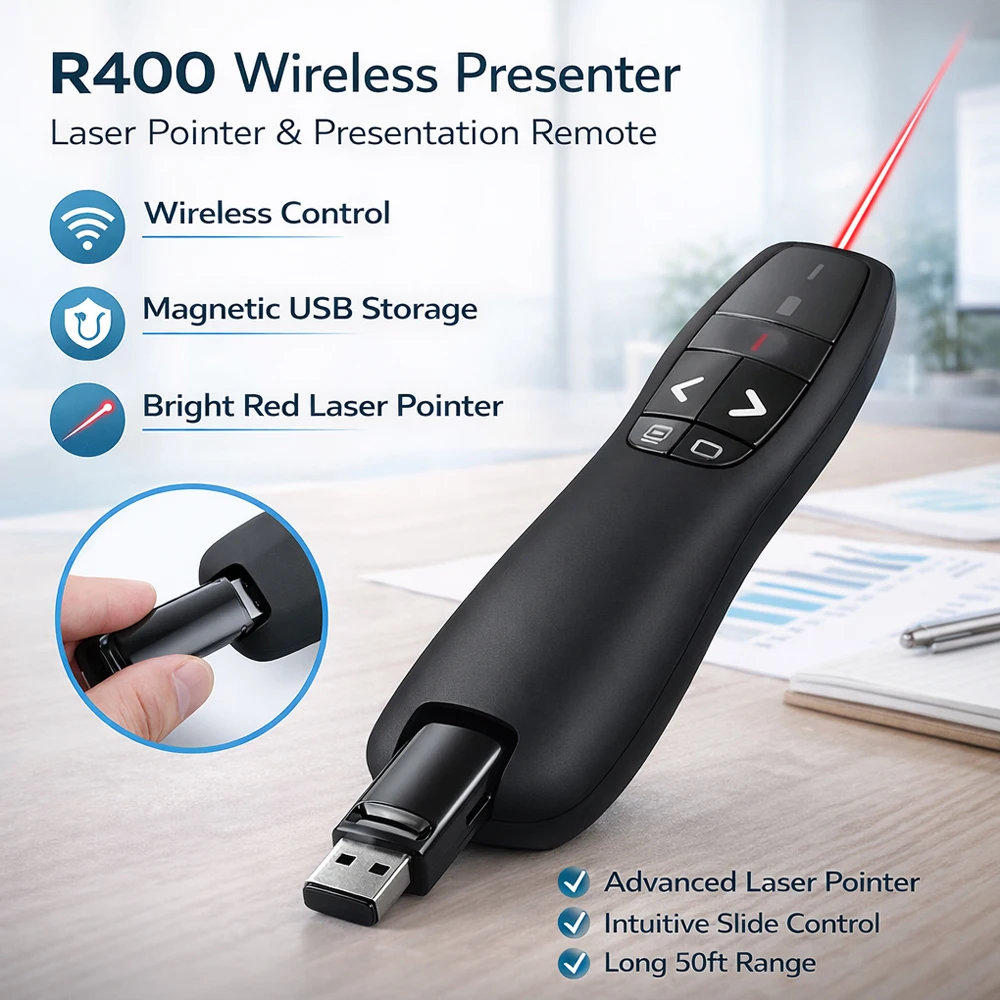 Presentation Remote Laser - R400 2.4G Wireless Presentation Remote USB
