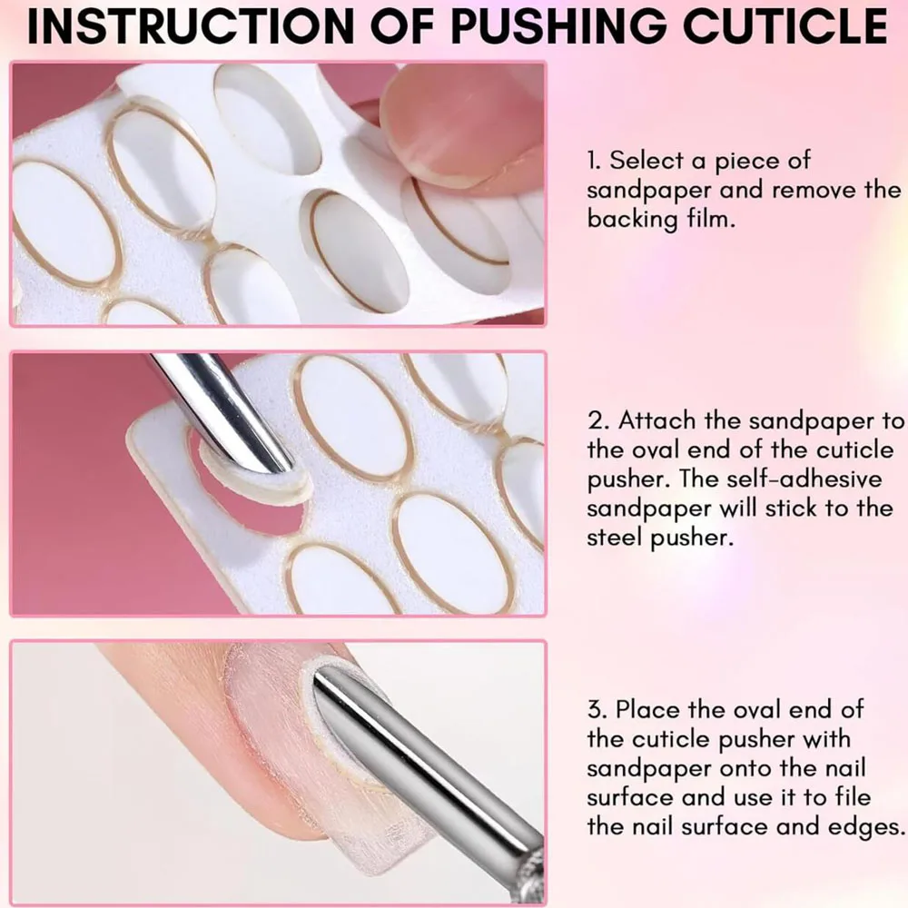 5 fogli di scaglie di sabbia autoadesive per spingipelle per unghie # 180Grit con lima per tagliare le unghie Set di carta vetrata pre lucidante Strumento per manicure