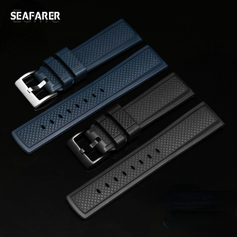 WatchBands for Seiko Breitling Wanguo Fluorine Rubber Watch Band Men Waterproof Watch Strap Bracelet Female Accessories