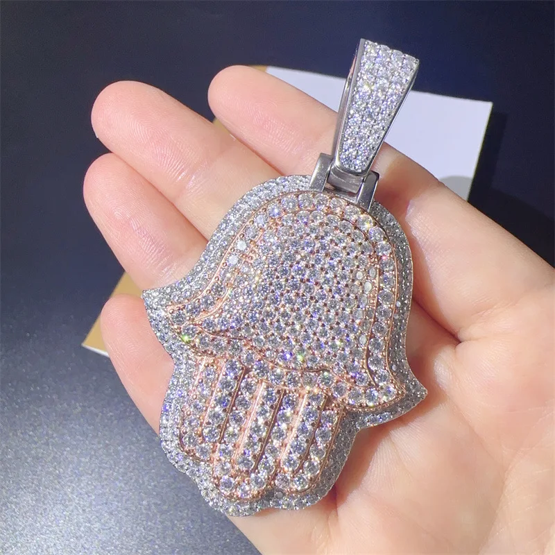 Hiphop Iced Real Moissanite Hamsa Pendant 925 Sterling Silver D Color Moissanite Diamond Fatima Pendant Pass Tester Wholesale