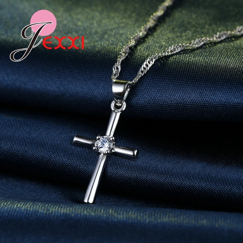 Classic Cross Shape Necklaces Earrings Set For Party Jewelry Fashion Cubic Zircon 925 Sterling Silver Bridal Wedding Set