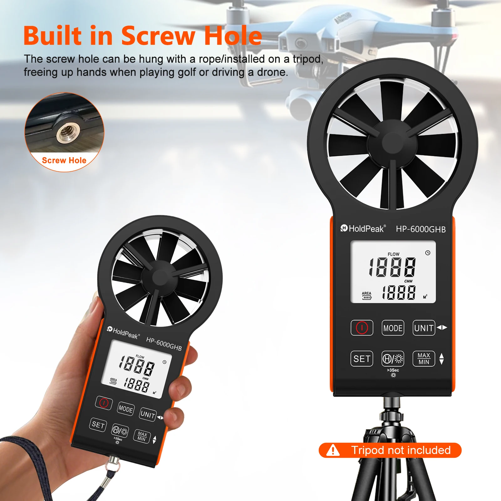 

Digital Handheld Anemometer 0.3-30m/s Wind Speed Meter CFM Air Volume-10~45℃ Thermometer Waterproof Multifunction withBacklight