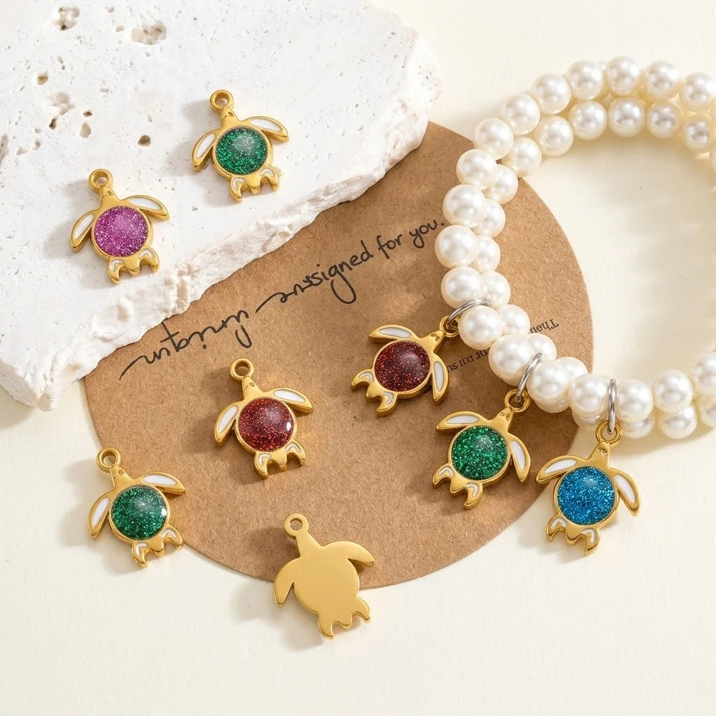 5 Stück Emaille-Schildkröten-Anhänger aus Edelstahl für DIY-Ohrringe, Armbänder, Halsketten, Ozean-Anhänger, Schmuckherstellung, Zubehör – Detail 1