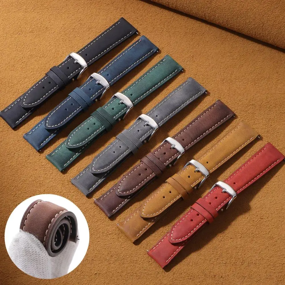 Cowhide Leather Watch Strap 14mm 16mm 18mm 20mm 22mm 24mm Band for Samsung Galaxy Watch 7/6/5/4 Vintage Quick Release Bracelets