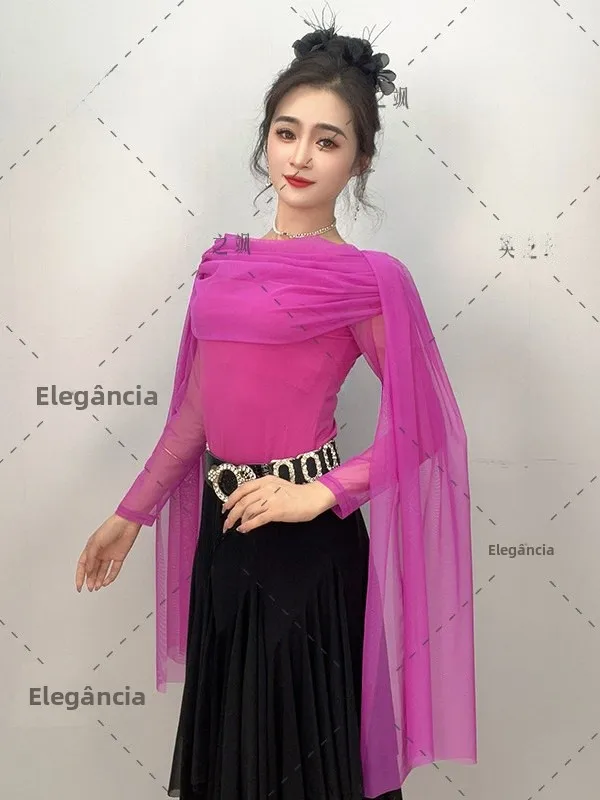 new-women's-long-sleeve-dance-costume-with-sashes-elastic-square-dance-social-gitterba-latin-dance-performance-outfit