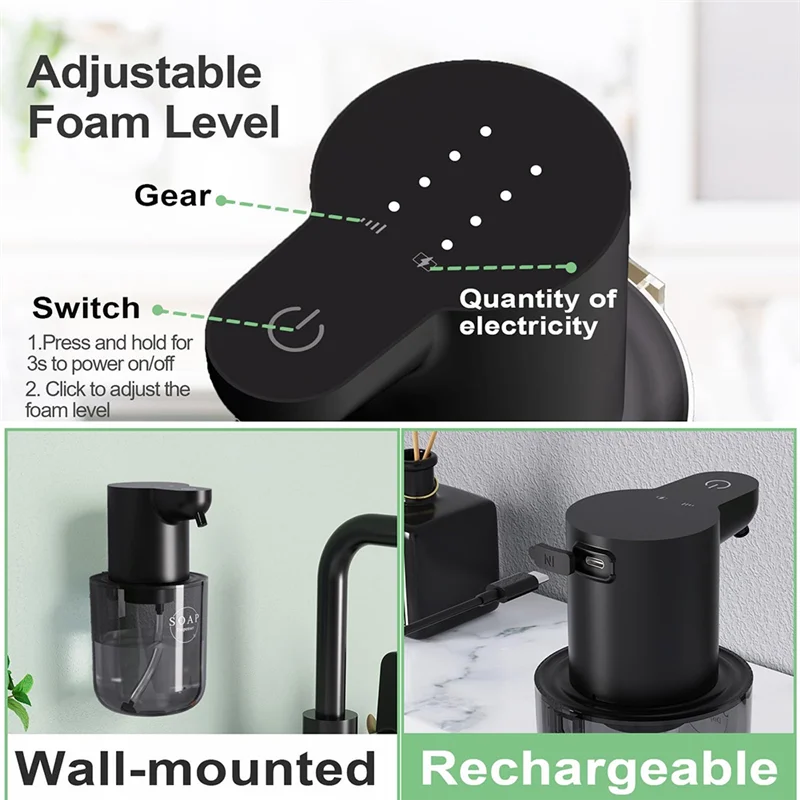 

FYBL-бесконтактный автоматический дозатор пенного мыла, 4-уровневый регулируемый настенный перезаряжаемый дозатор пенного мыла для рук на 400 мл