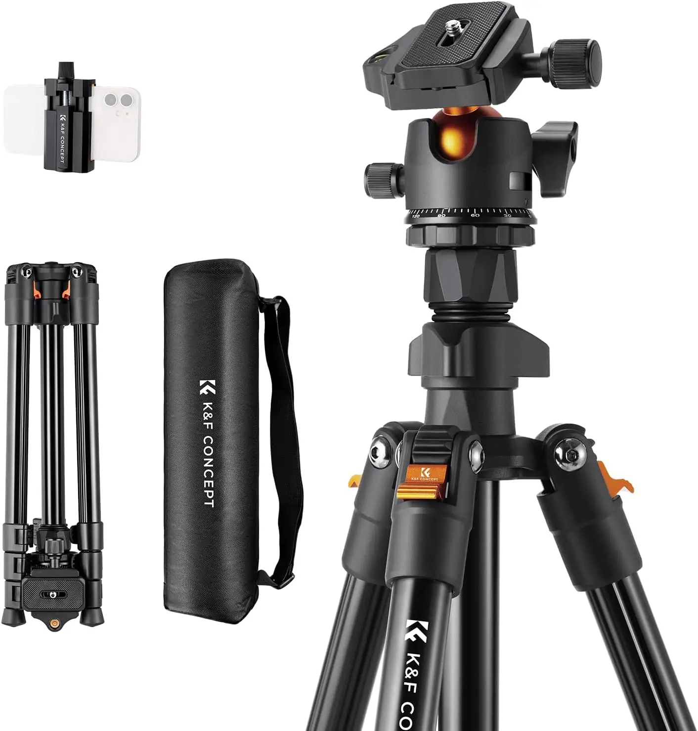 64 inch/163 cm Camera Tripod,Lightweight Travel Outdoor DSLR Tripods with 360 Degree Ball Head Load Capacity 17.6 lbs/8