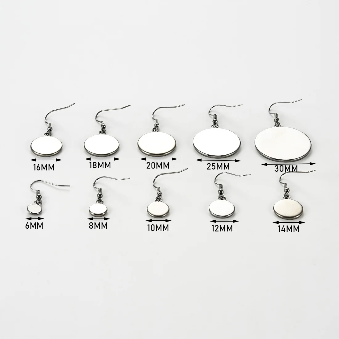 10Pcs Stainless Steel Cabochon Earring Settings 6-30MM Earrings Wire Fish Hook Bezel Blank Trays for DIY Jewelry Earring Making