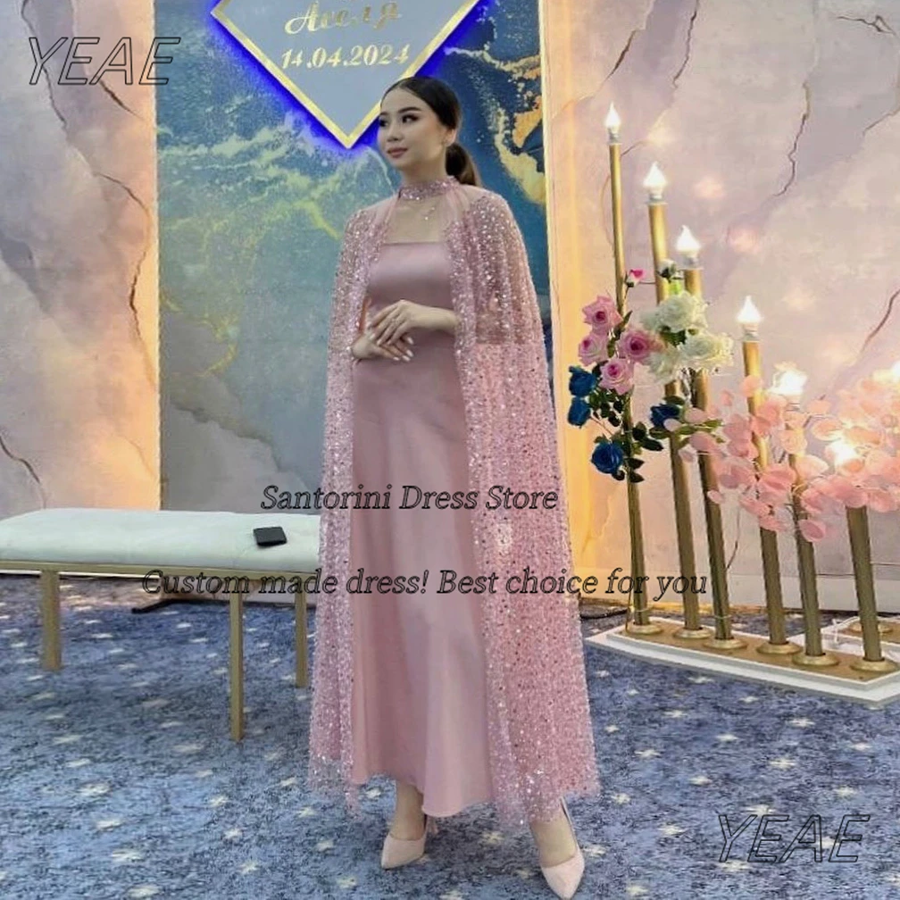 

Santorini Saudi Arabia Women Wear Strapless Prom Dresses Ankle Length Special Occasion Dress Sequins Long Shawls Evening Gowns