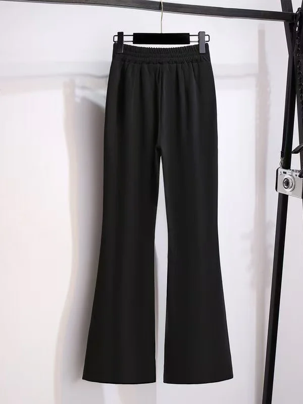 

High Waist Slimming Bell Bottom Pants for Women Spring Autumn Loose Fit Front Split Micro Flared Trousers Casual Polyester Fiber