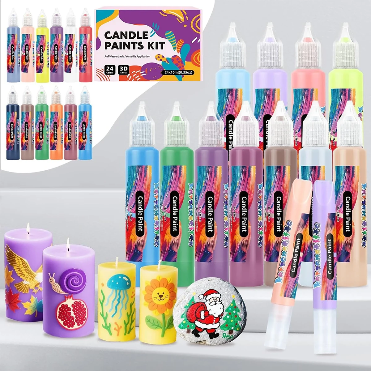 DIY Painting Kit - 24 Pcs Candle Pen Set, Art Decoration Tool, Flowy Design, Creative Coloring Supply | DIY Craft Activity for C