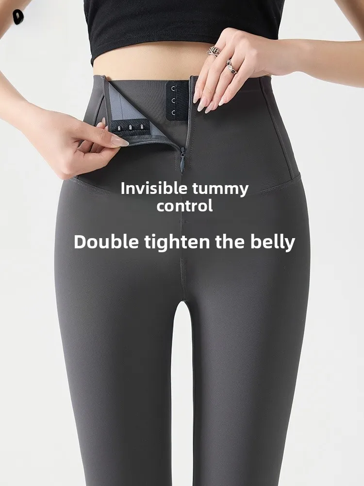 

High Waist Invisible Zipper High Elastici ark Pants Yoga Sports Bot Tummy Control Butt Lifting Fitn Long Pants