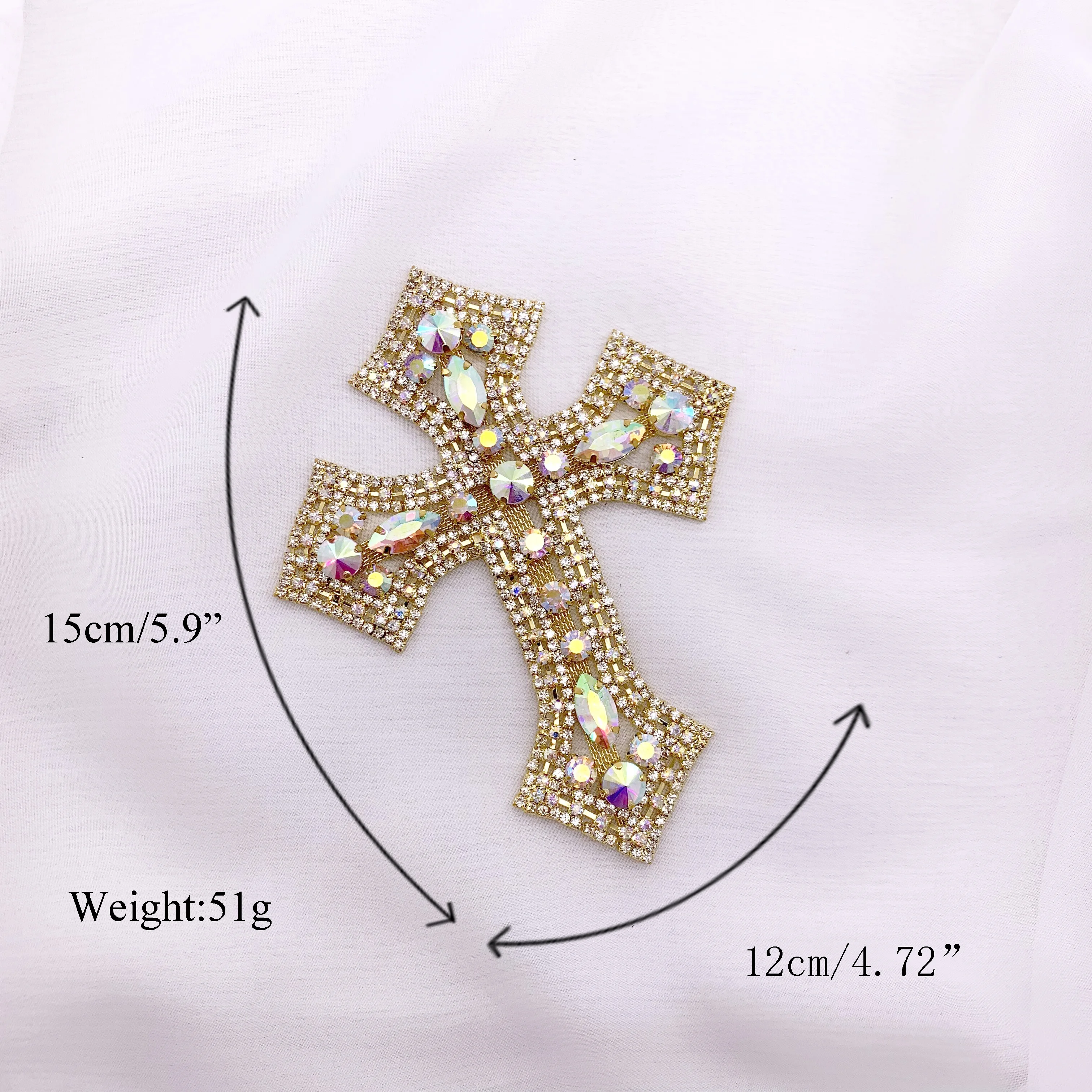 1PC Cross Rhinestones AB  Appliques for Bridal Dress Sew on  Wedding Girls Jewelry Decorations Glass Strass DIY