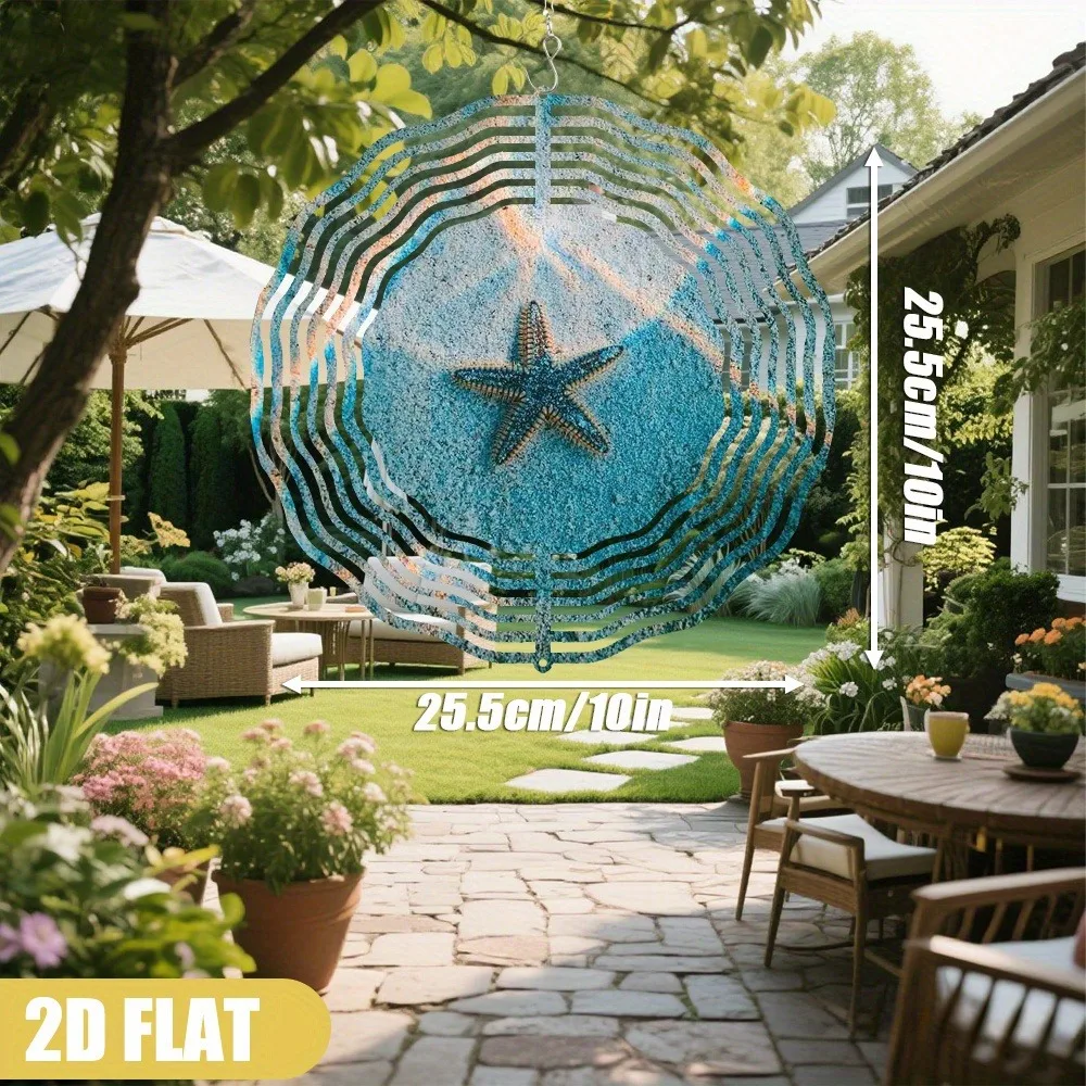 

2D Flat Starfish Wind Chimes 360 Rotating Beach Bell Hook DIY Ocean Decor Gift