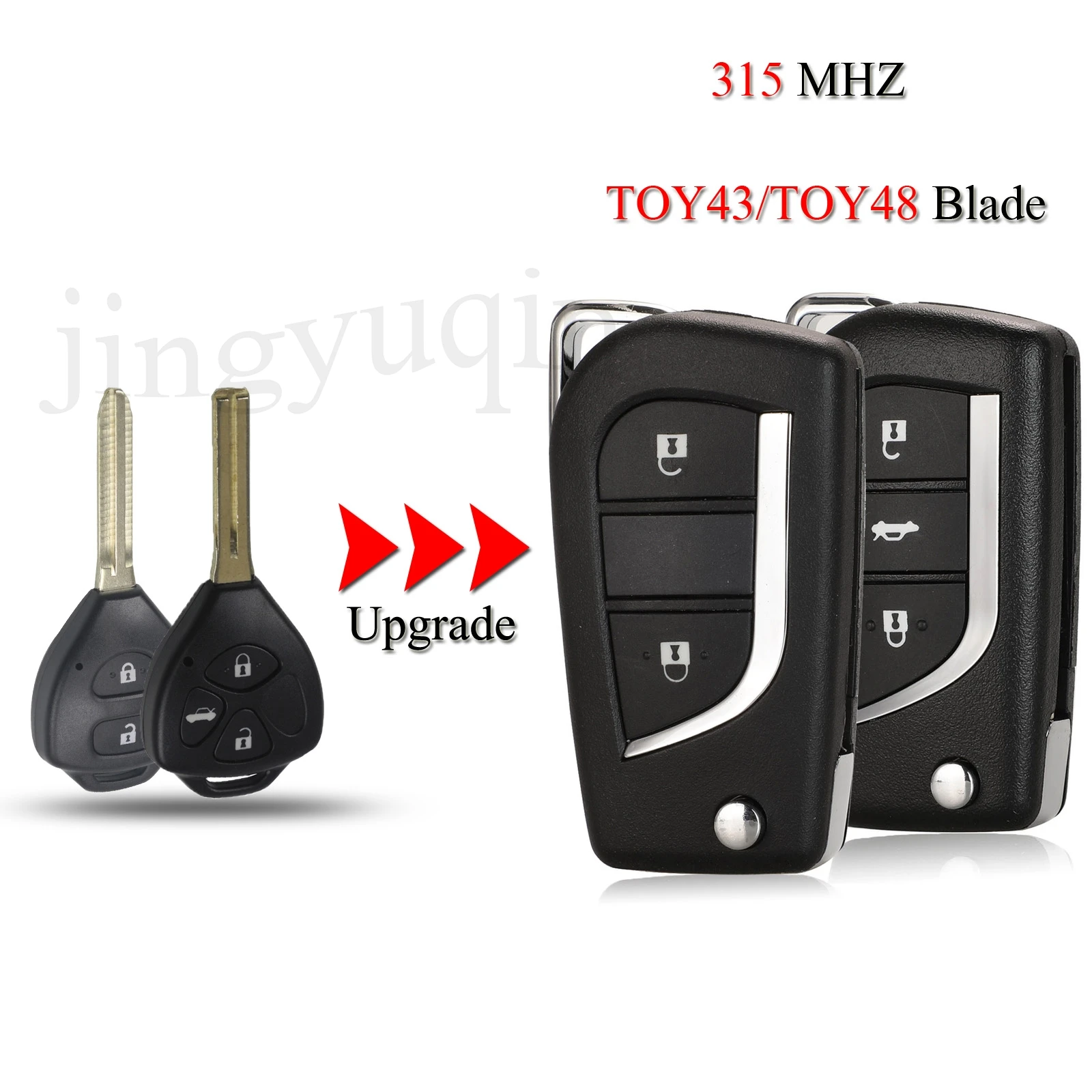 

jingyuqin Modified Folding Remote Car Key For Toyota Corolla RAV4 Camry CROWN Reiz 2/3 Buttons 315MHZ With TOY43 TOY48 With Chip