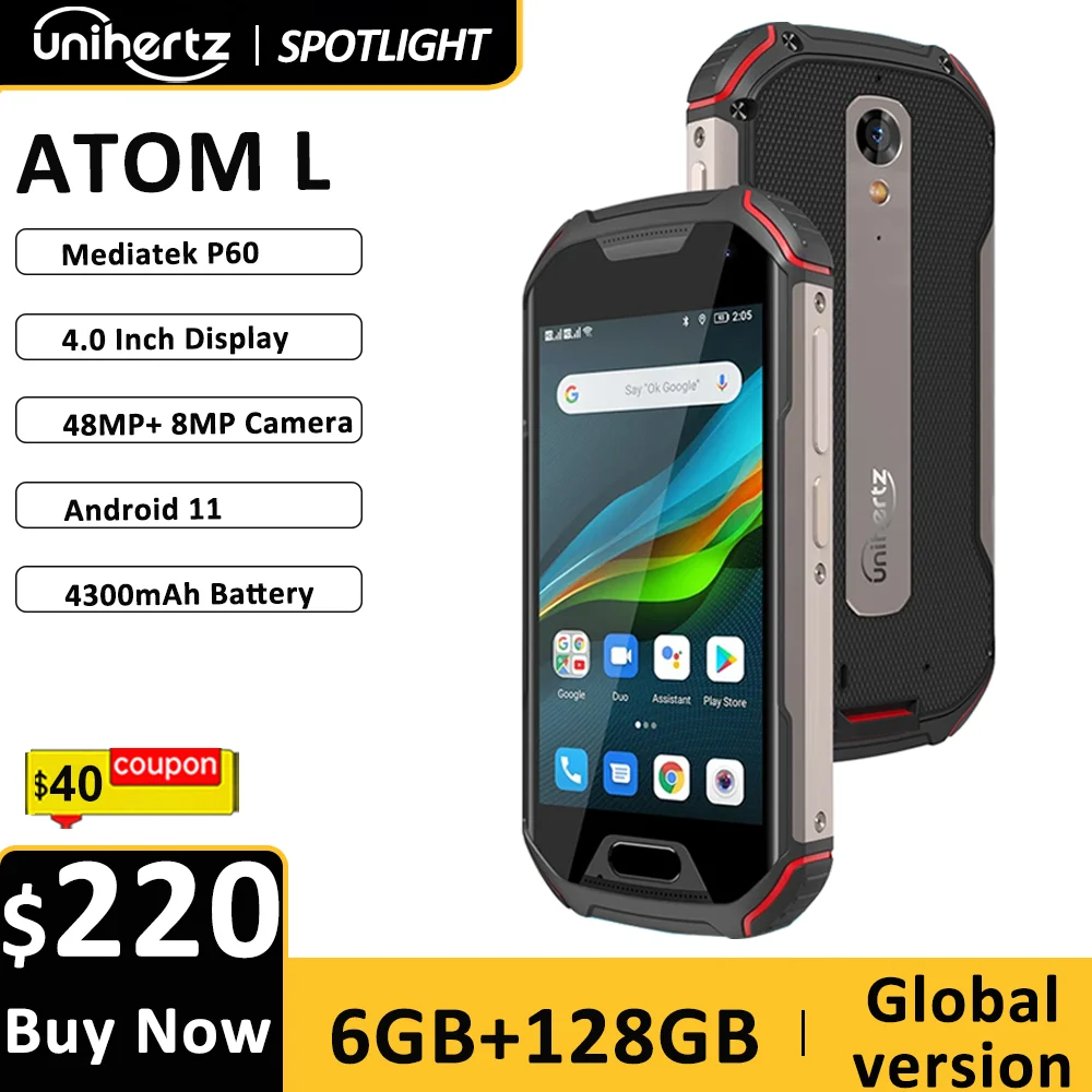 Unihertz Atom L/XL Rugged Waterproof Unlocked Smartphone 6GB 128GB Android Cellphone Walkie-Talkie 8MP 48MP Dual Sim NFC Phones