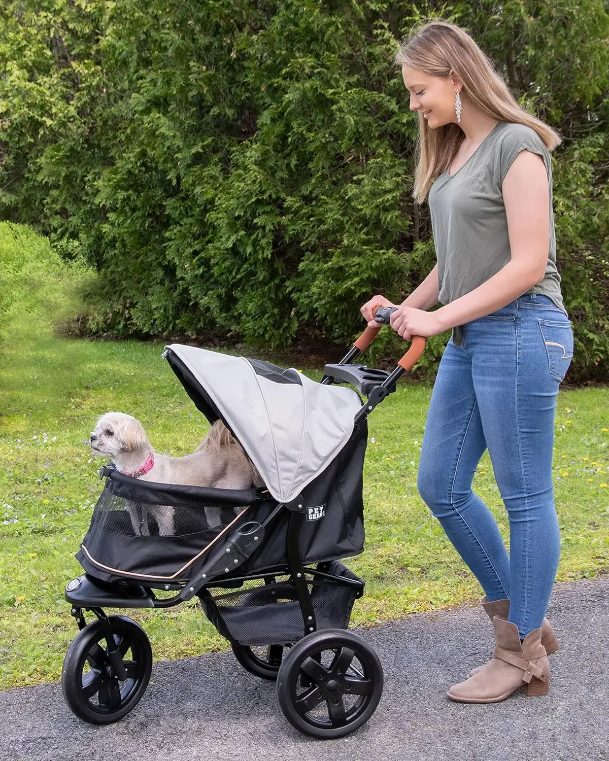 Pet Gear No-Zip AT3 Pet Stroller for Cats/Dogs, Zipperless Entry, Easy One-Hand Fold, Jogging Tires, Removable Liner, Cup Holder