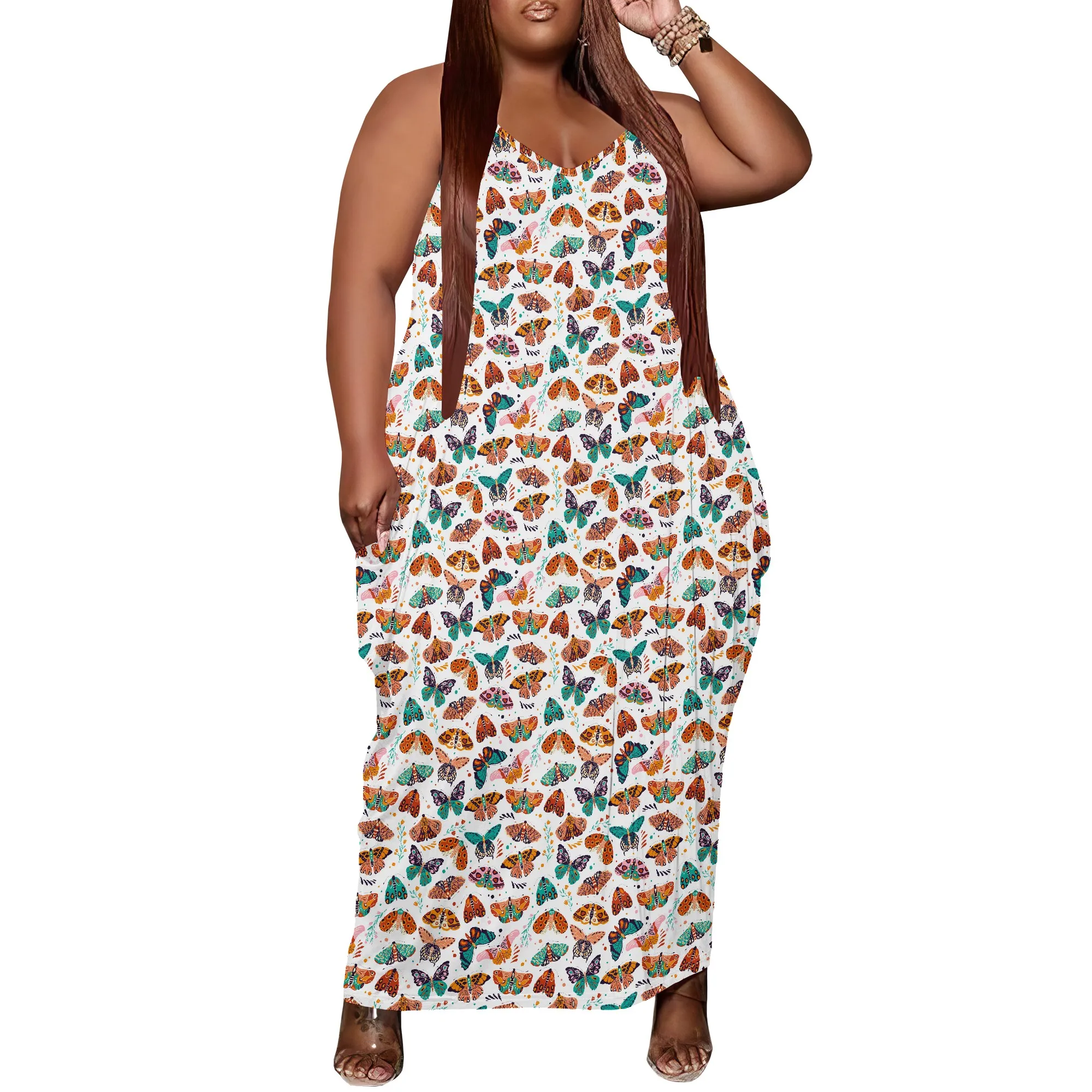 

Women Plus Size Dress Loose Slip Maxi Dress with Pocket Breathable Relaxed Butterfly Print XL-6XL
