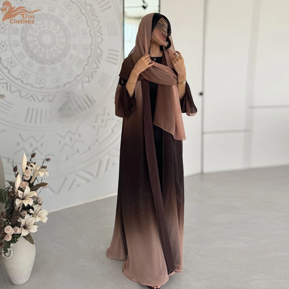 Ramadan Eid Shiny Open Robe Kimono Femmes Musulmane Abaya Dubai Muslim Modest Dress Islam Clothing Abayas For Women Kaftan