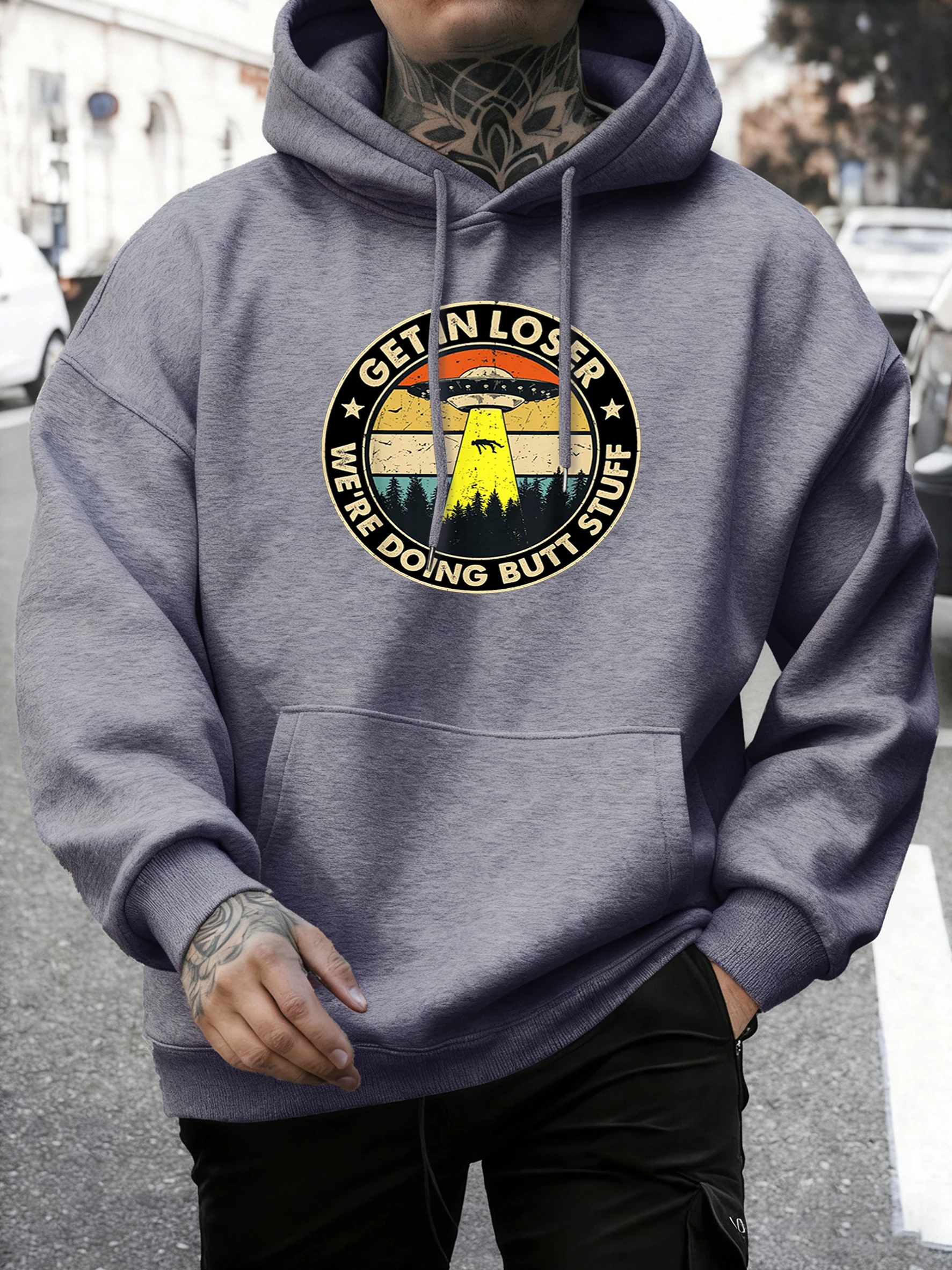 Get In Loser Ufo Printing Daily Sport Hoodie Men O-Neck Soft Streetwear Casual Fleece Pullover Unisex Hip Hop Fashion Clothes