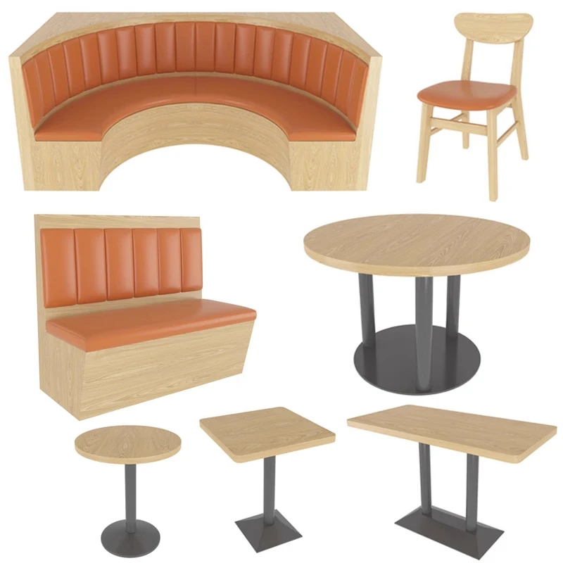 *Commercial Wood Fried Chicken Burger Snack Shop Table Chair Set Dining Milk Tea Semi-Circular Wall-Mounted Sofa