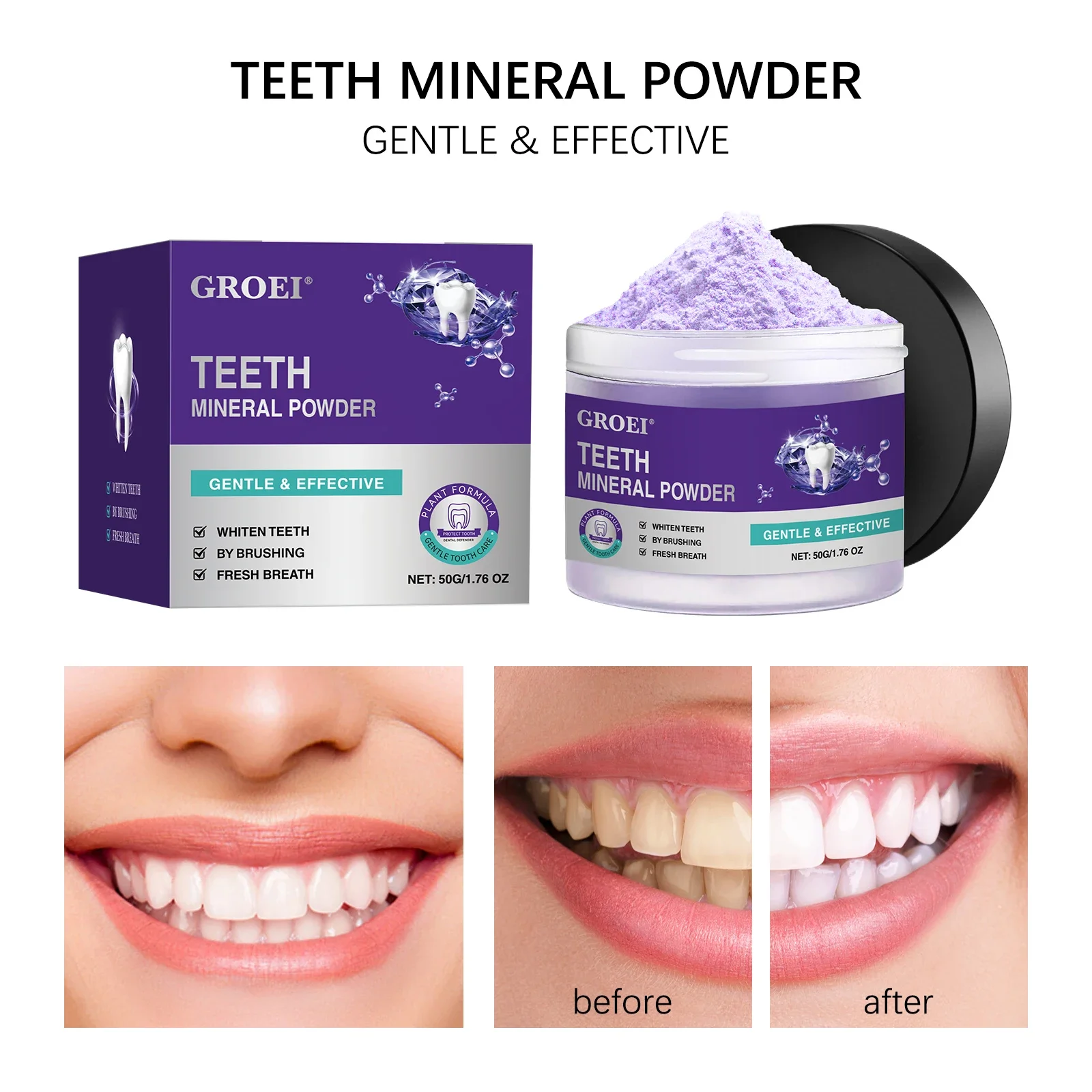 

Hydroxyapatite Whitening Powder - Purple dental formula removes plaque stains & freshens breath. Complete oral care solution.