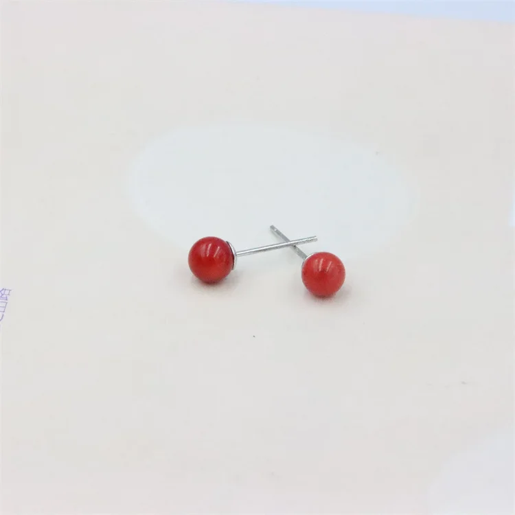 ZFSILVER 100%925 Sterling Silver Fashion Nature Red Sea Bamboo Coral Earrings For Women  Charm Jewelry Girl Party Gift Ear Studs