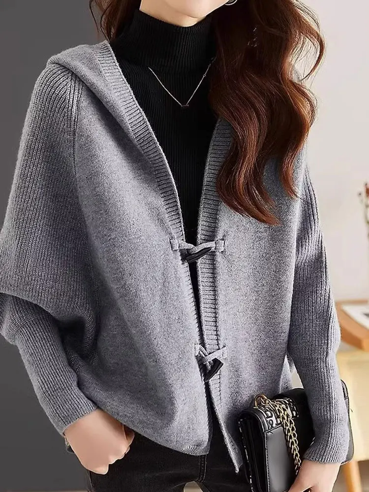 

Ele Knitted Open Cardigan Soft Comfortable Pure Color Simple Sle Winter New Faion Outerwear Trendy Cuff Button up Top