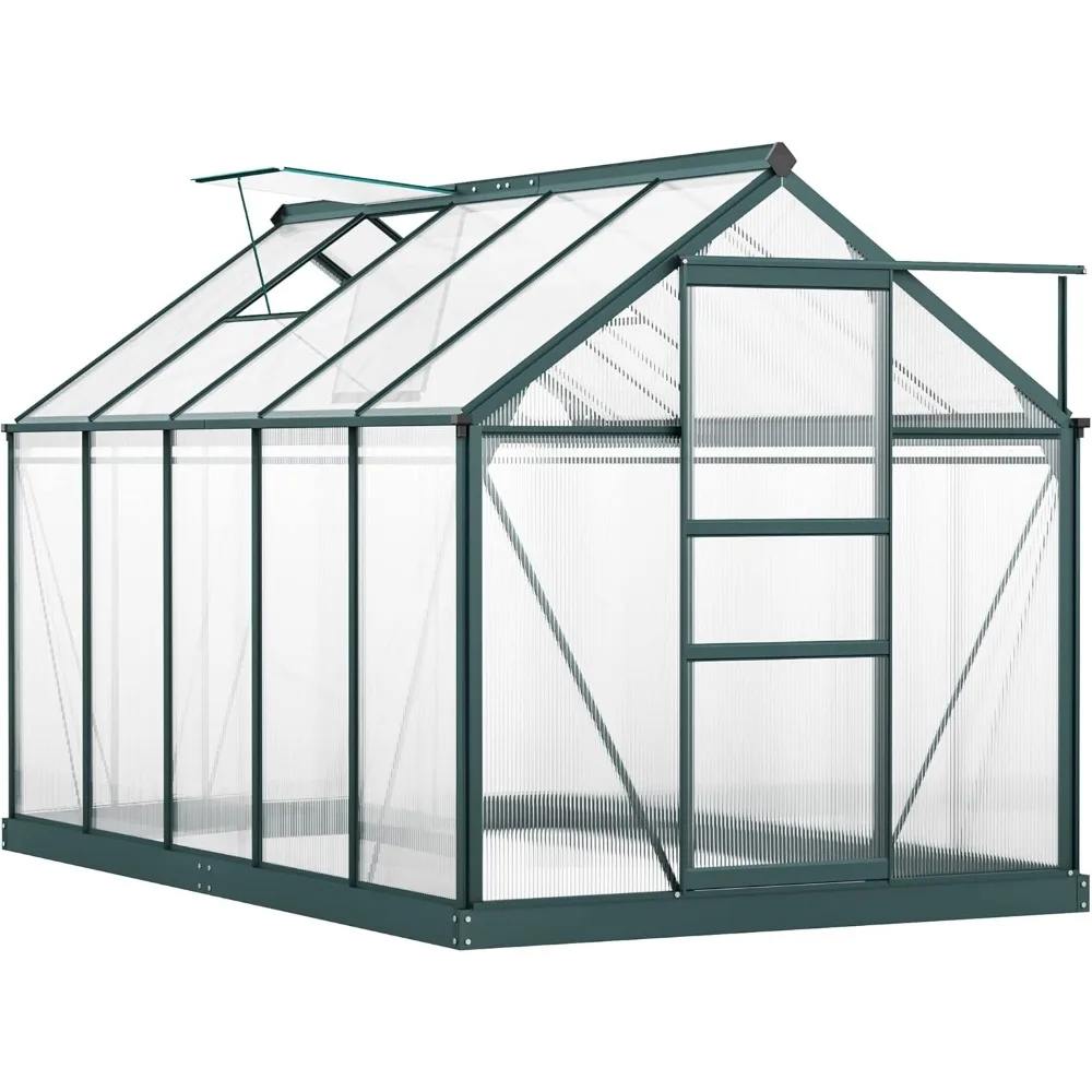 

Outdoors Greenhouse for Patio Backyard Garden, with Rain Gutter and Roof Vent, Aluminum Walk-in Polycarbonate Greenhouse