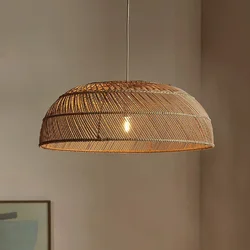 Southeast Asian Semicircle Rattan Lamp Handmade Vintage Pendant Lights for Restaurants Hot Pot Dining Room Rural Pastoral Lamps