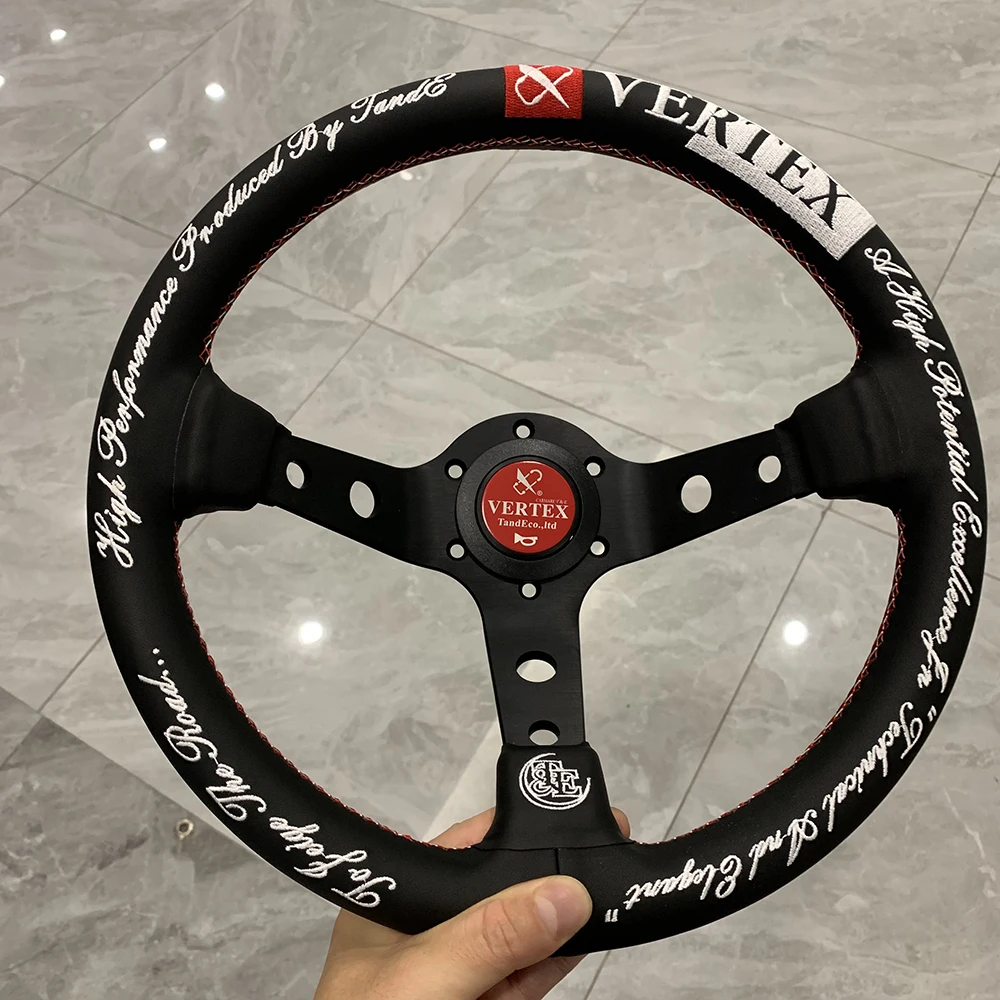 Volante da deriva per auto sportiva Vertex 320MM in pelle lega di alluminio accessorio universale per auto parti interne volante da corsa