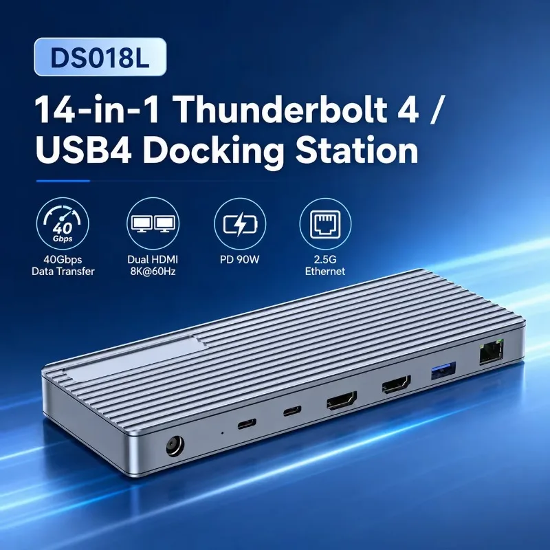 14-in-1 Thunderbolt 4/USB4 Docking Station, 40Gbps 8K*60Hz Dual HDMI, 90W PD, 10Gbps USB, 2.5G Ethernet, SD/TF 4.0 Card Reader