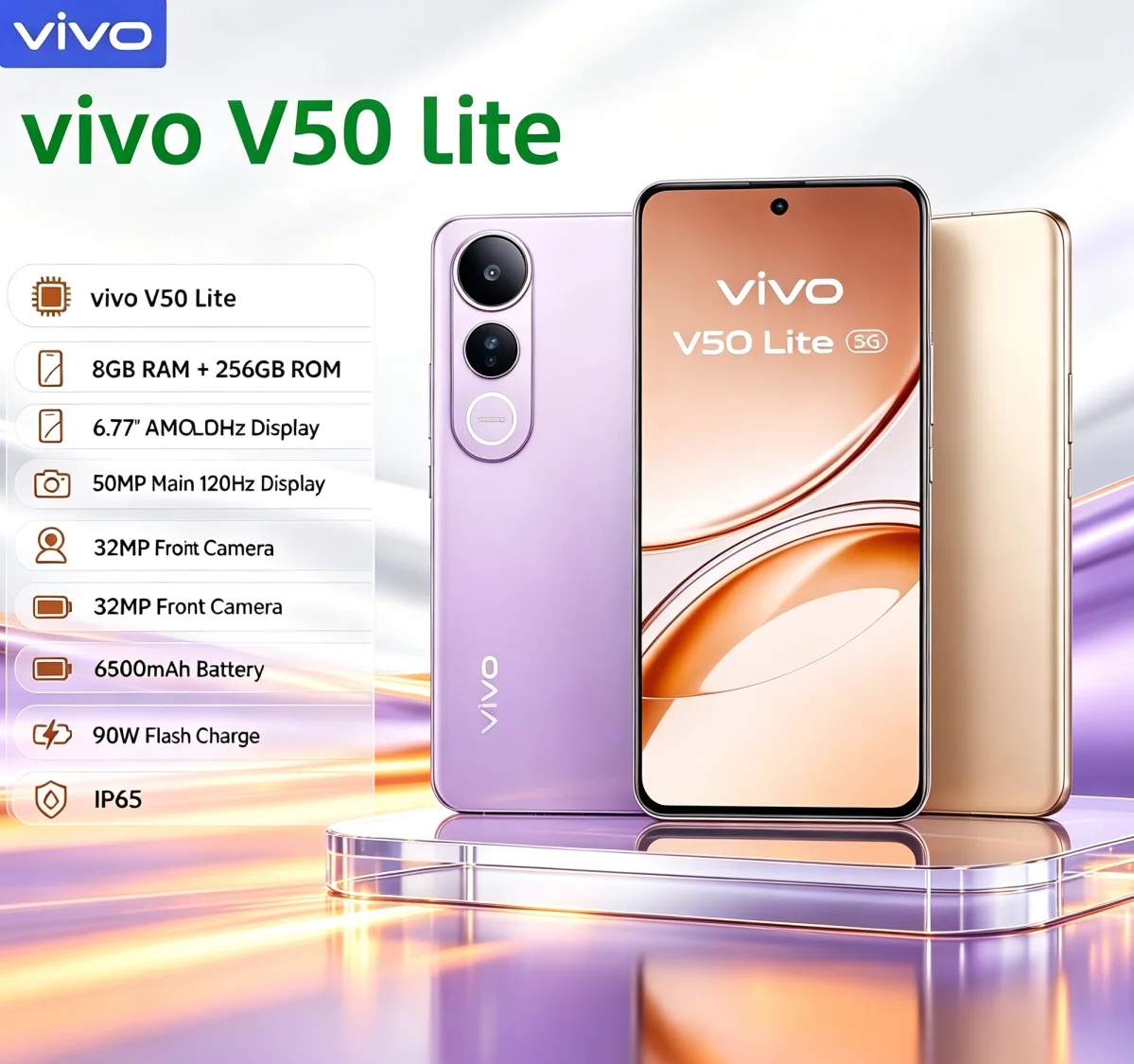New Arrival 2026 Brand‑New VIVO V50 Lite Android Cellphone 8+256GB Memory 6.58 Inch Full‑View Screen Dual 64MP Main Lens Global