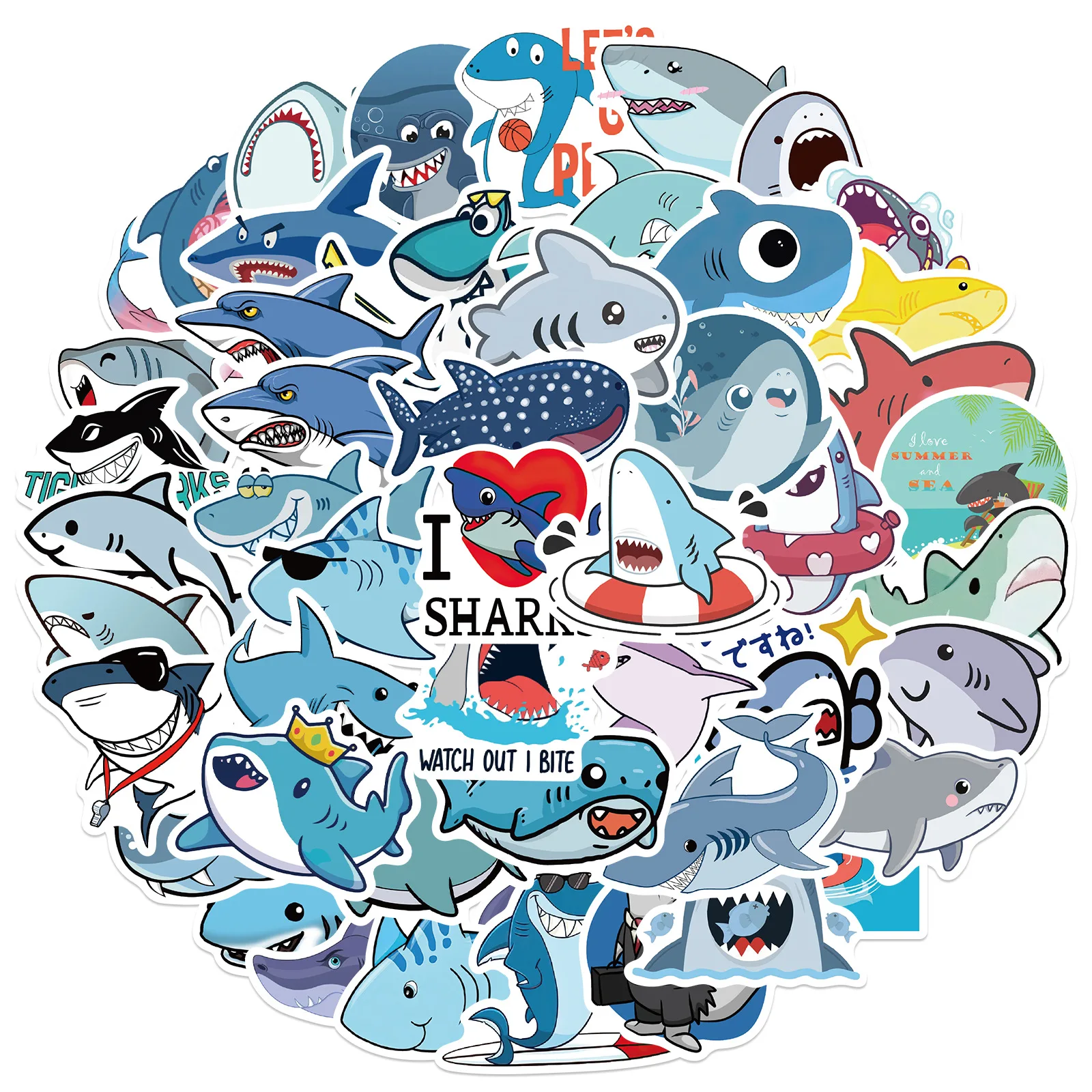 10/30/50PCS Cool Cartoon Shark Stickers Kids DIY Toy Gift Notebook Suitcase Stationary Bike Decoration PVC Sticker Funny Decals