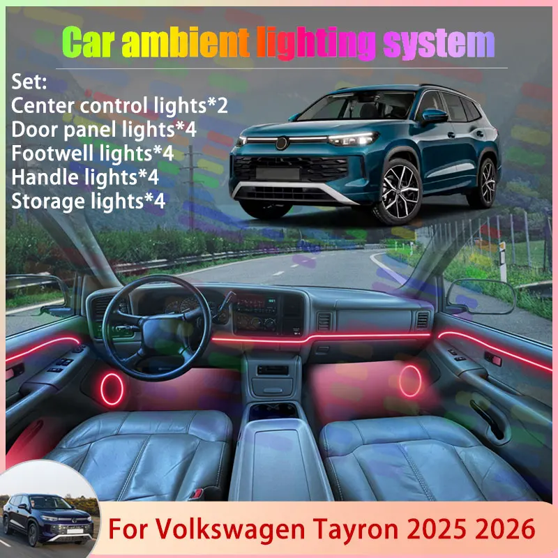

Для Volkswagen Tayron MK2 2th DN 2025 2026 Tiguan 2/18 в 1, автомобильная атмосферная лампа, RGB абажур, ансамбль, стример, атмосферный набор