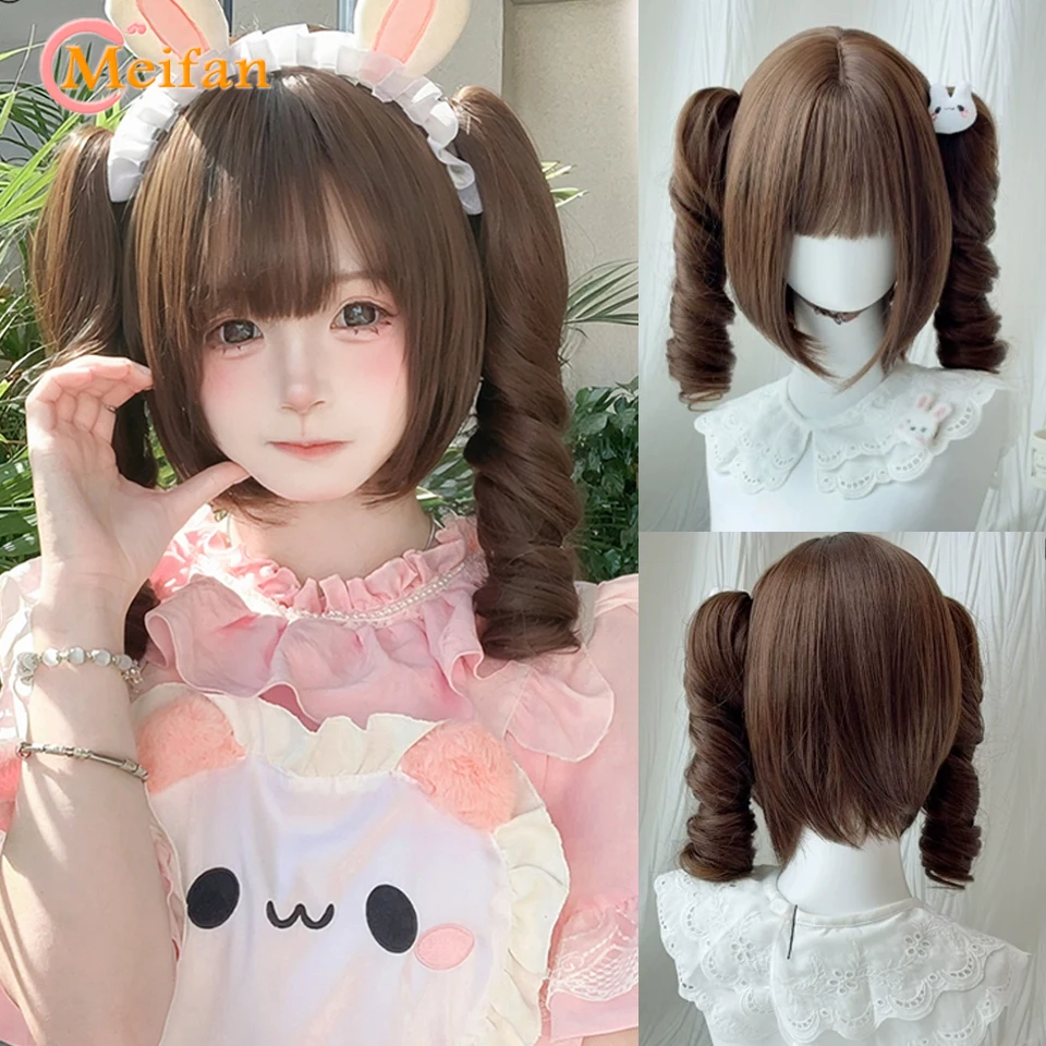 

Блондинка Парик Лолиты с двойным хвостиком Синтетические парики с челкой Короткие прямые волосы для женщин Косплей Вечеринка Натуральные искусственные волосы