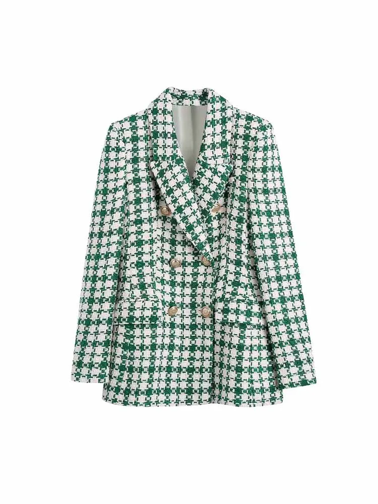 

KUMSVAG 2023, летние женские пиджаки, пальто, повседневные клетчатые вены, тонкий двубортный женский элегантный уличный пиджак, верхняя одежда