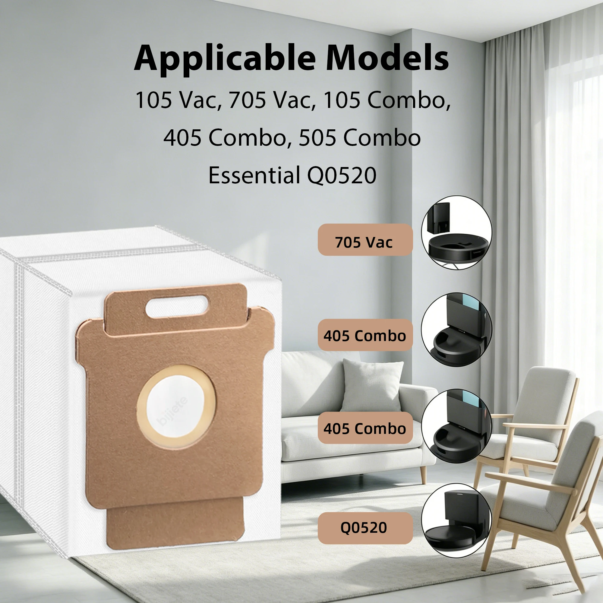 104 Q0520 Dust Bags for IRobot Roomba Vacuum 2 Essential Robot with 105 Combo, Plus 405 Combo, Plus 505 Combo, Max 705 Vac