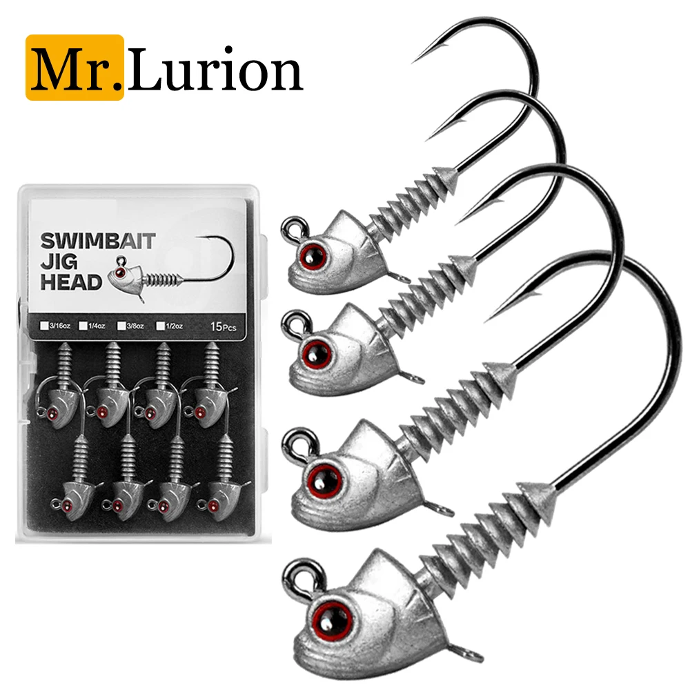 MrLurion 15pcs 5g 7g 10g 14g jig head hook ,fishing artificial soft lure worm bait for bass pike trout hook with screw head