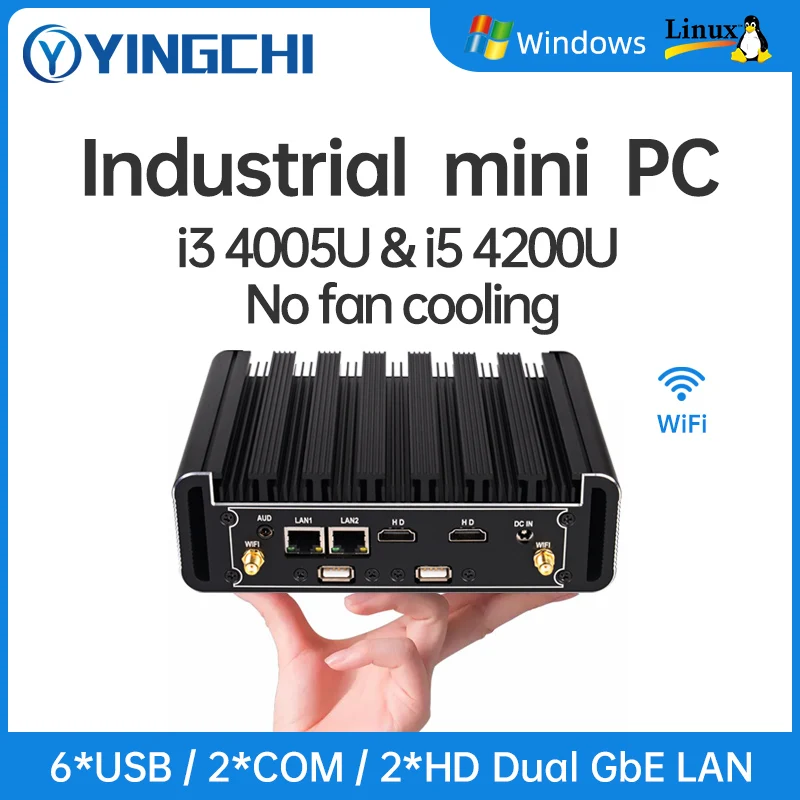 

YINGCHI Mini PC Intel Core i3 4005U i5 4200U Dual HD Ports Home Fanless Micro Industrial Computer