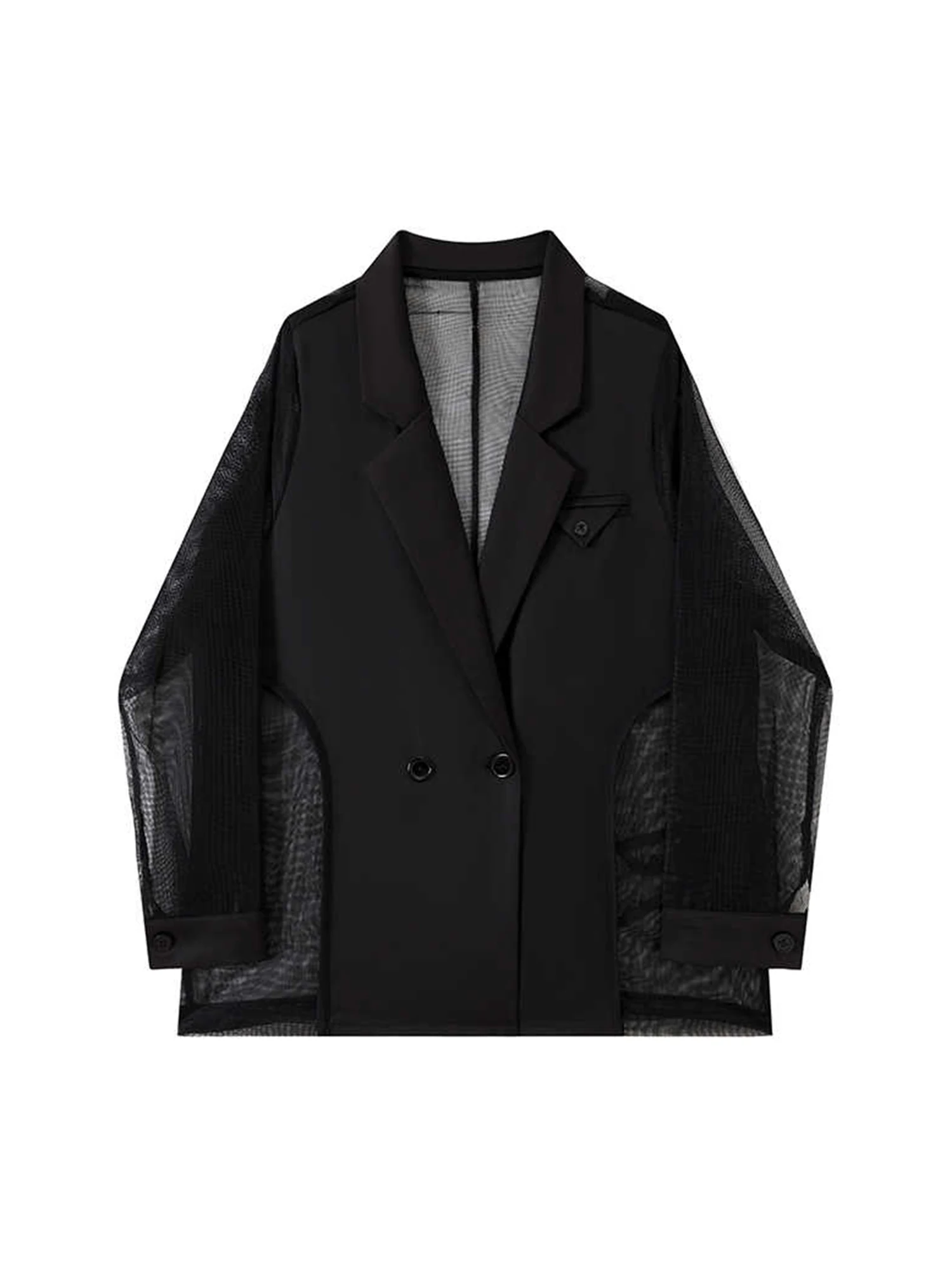 

Women's Black Gothic Mesh Patchwork Blazer Coat Vintage Streetwear Harajuku Emo 2000s Suit Jacket Long Sleeve Outerwear Clothes