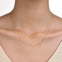 Boho Stainless Steel Chain Necklaces for Women ,Geometric Multi Pendants Gold Plated Multilayer Jewelry