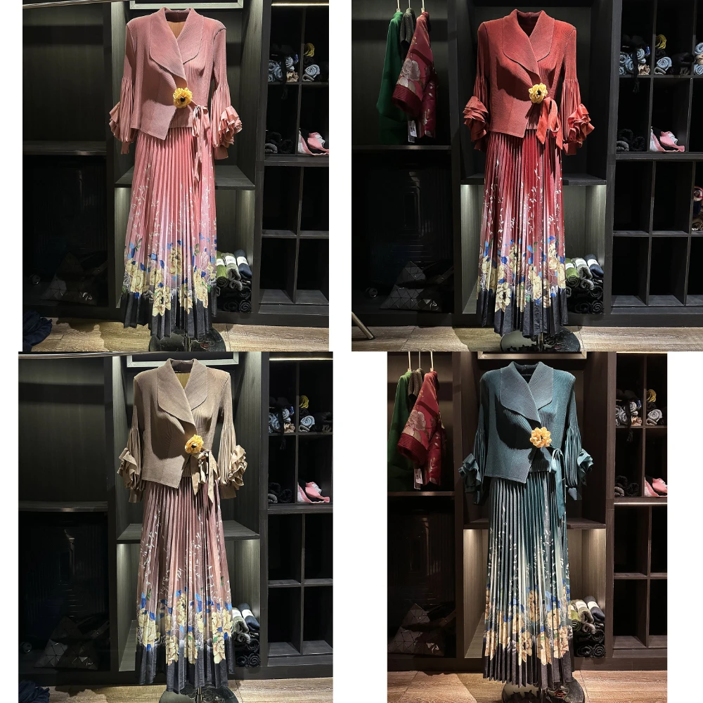 

Miyake Fold 2025 Autumn New Fashionable Fold Style Elegant Three Dimensional Flower Decoration Printed Fold Dress for Women