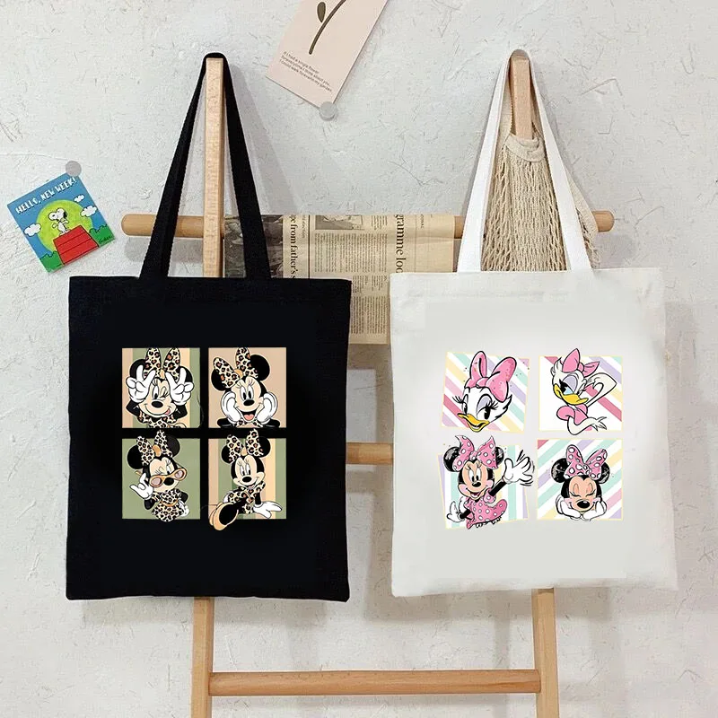 Disney Lilo &Stitch Minnie Mouse Canvas Women\'s Shopping Tote Bag Ladies Cartoon Tote Bag Shopping Cute Bags Casual Shoulder Bag