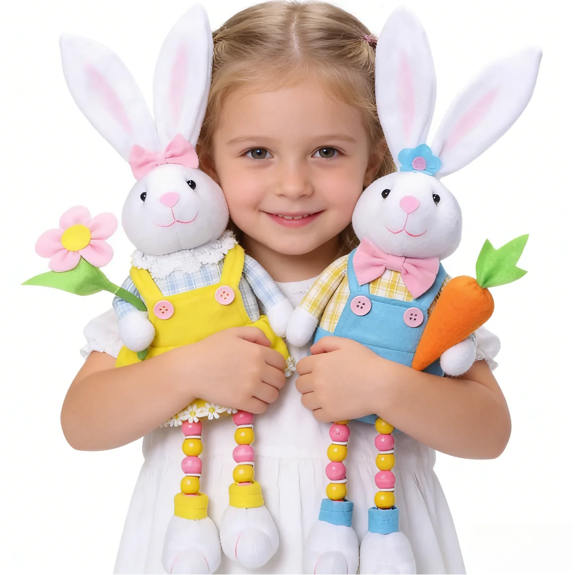 

Easter Standing Bunny Dolls Couple, Easter Rabbits Tabletop Statues for Kids, Cute Photo Props Gifts for Farmhouse Home Decor