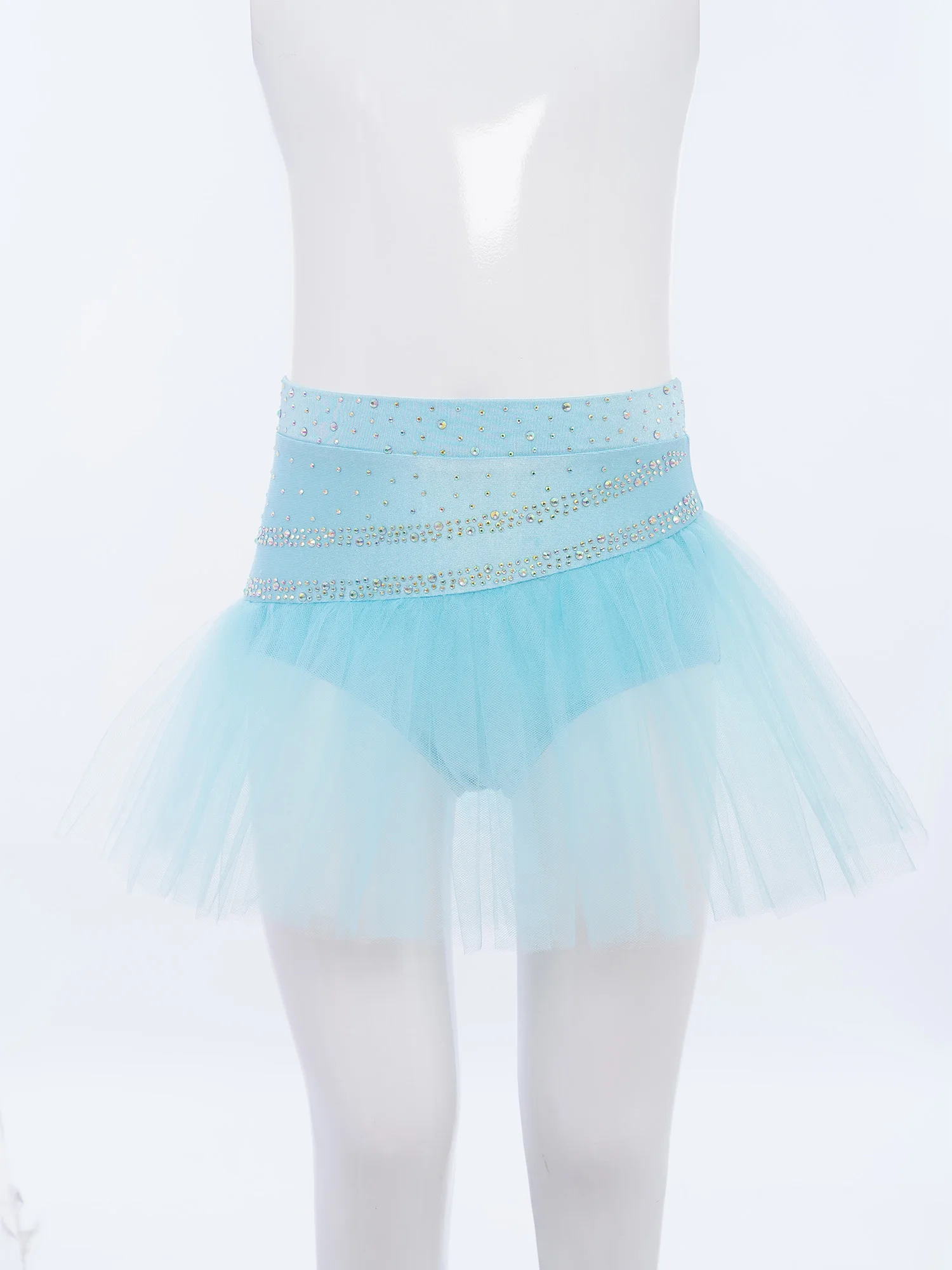 Kids Girls Lyrical Ballet Dance Skirt 2 Layers Tulle Skirt Rhinestone One-piece Briefs Skirt Dancewear for Class Stage Performa