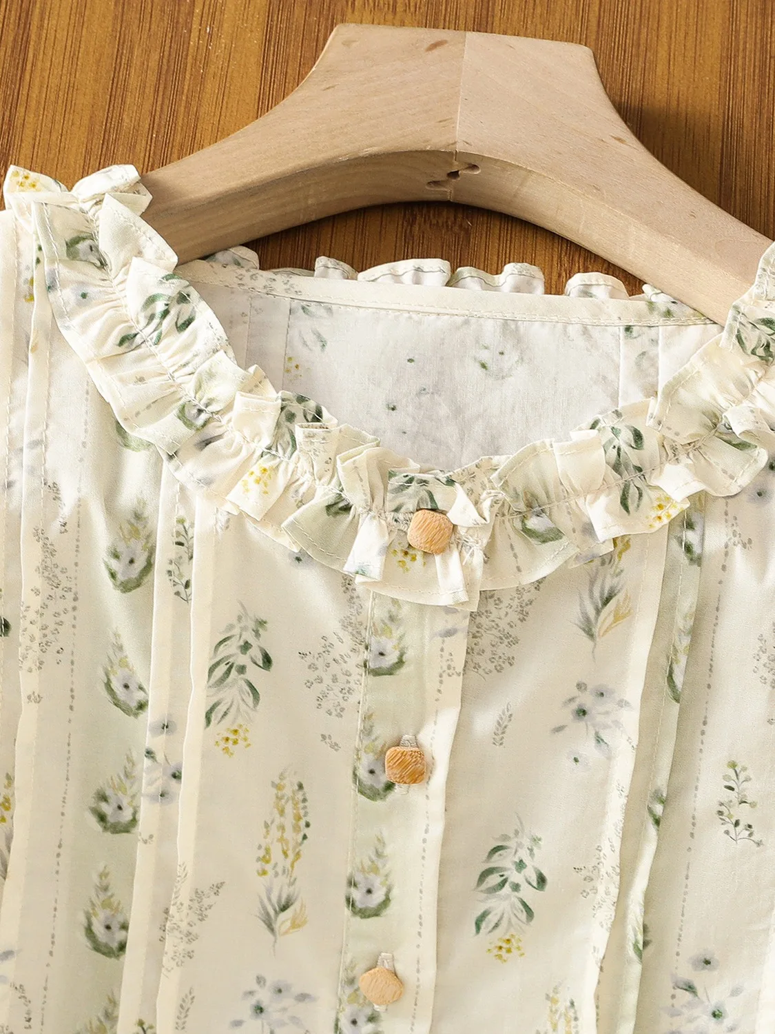 French Sle Cotton Floral Print ort Sve irt Damen Sommer Schlankheits-Spitzenkragen-Top Bubble Sve Petal Collar irt