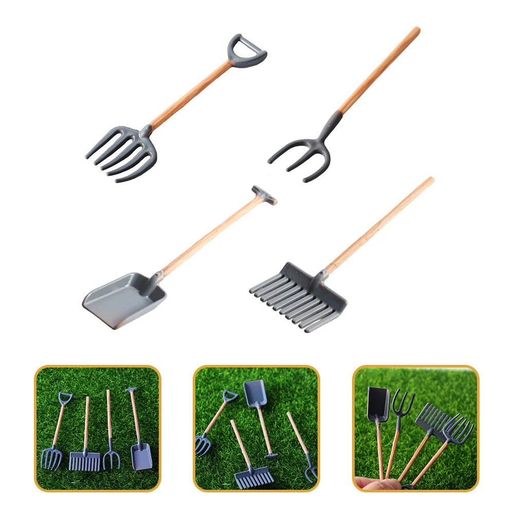 

4 Pcs Mini Farm Toy House Dollhouse Accessories Rake Work Tools for Kids