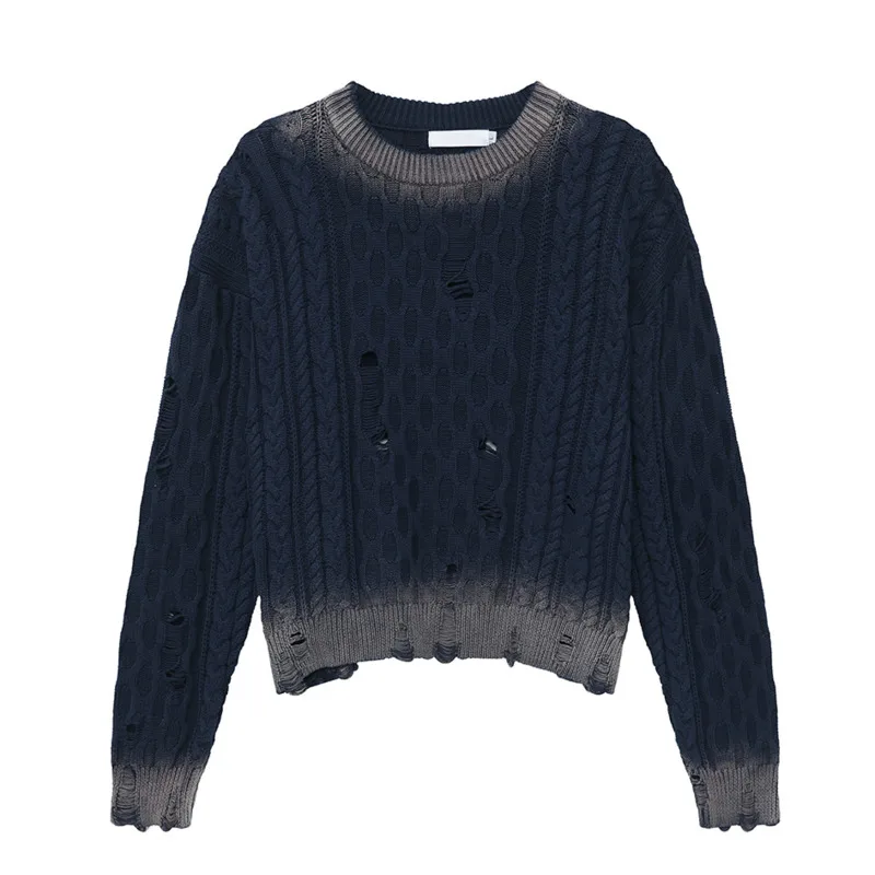 Syuhgfa neue koreanische Art Herren bekleidung Pullover 2024 Herbst runden Kragen Aushöhlung Loch Design Strick oberteil Vintage Herren oberteil