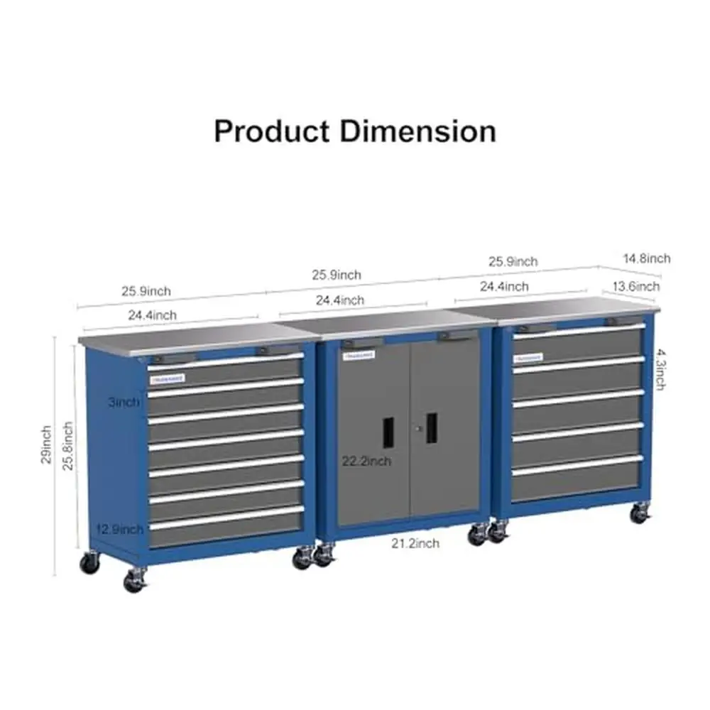 Steel Combination Tool Cabinet Connecting Buckle 5-Drawer 7-Drawer 2-Door Heavy Duty Storage Unit Silent Wheels Padded Feet